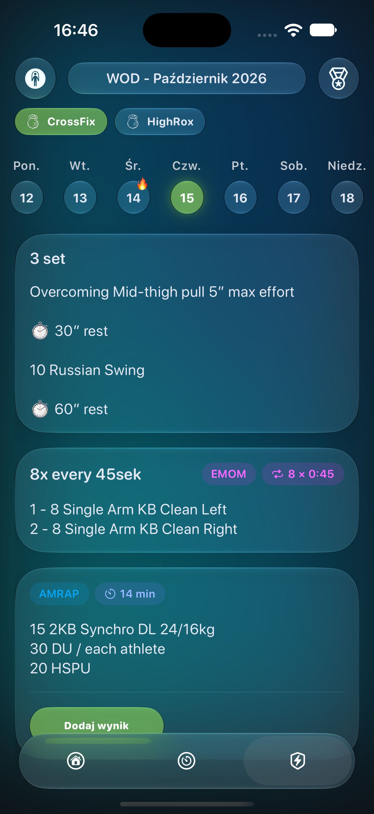 Plan tygodniowy z WOD-ami podzielonymi na bloki