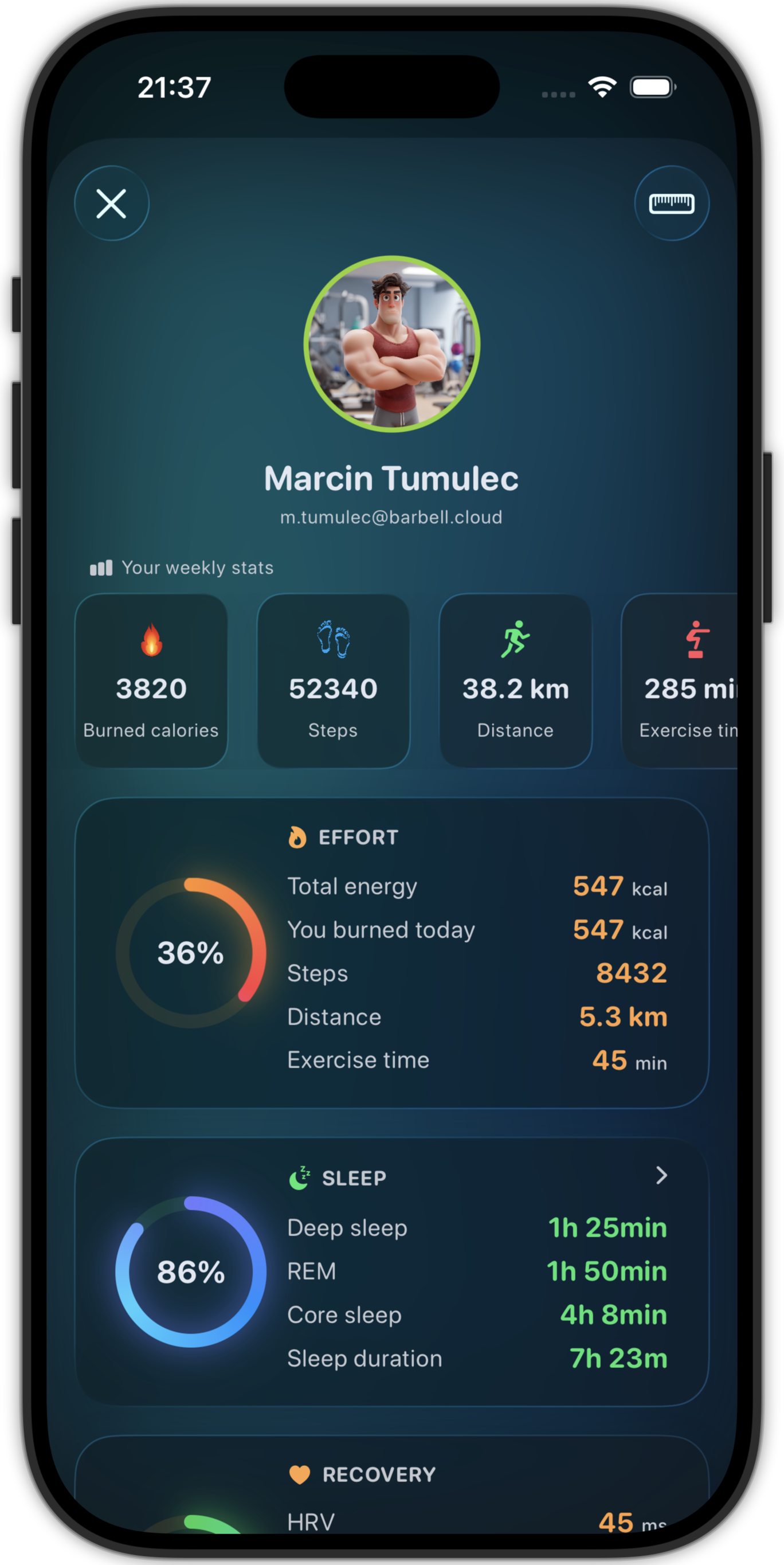 Health profile in the Barbell app